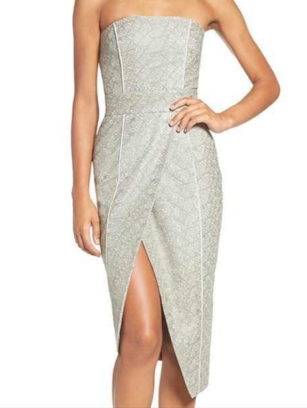MISHA COLLECTION Olivia Convertible Strapless Embroidered Asymertical Midi Dress